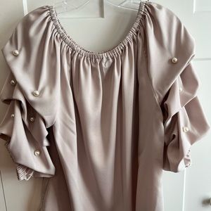 Roz & Ali silky taupe blouse size 1X